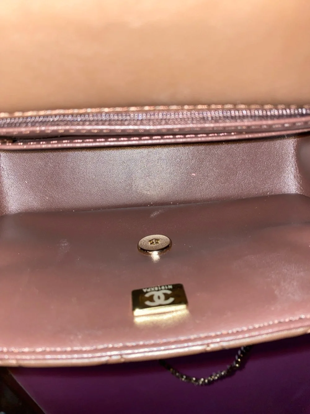 Quilted Top-Handle Crossbody Bag in Dark Brown with Chain Strap - Picture 4 of 4